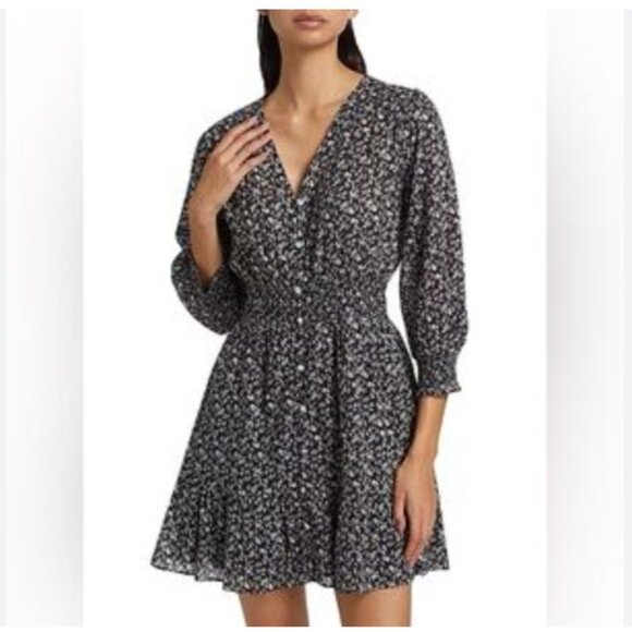 Veronica Beard Dress Womens 4 Floral Long Sleeve Smocked Waist Button Up - Picture 1 of 6
